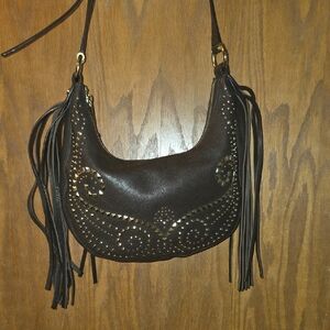 Michael Kors Rhea Brown Leather Fringe Shoulder Bag